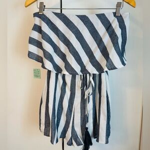 LE LIS Romper Navy & White Linen Exterior